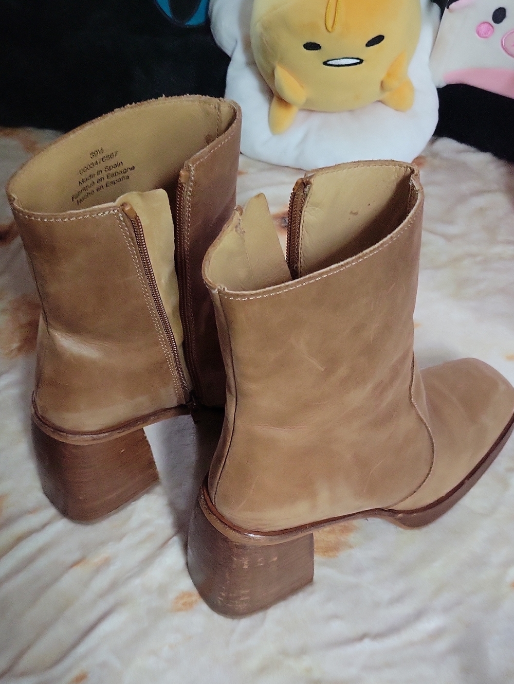Free People Women's Tan Leather Block Heel High-Ankle Boots